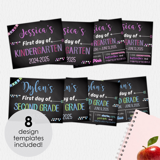 First and Last Day of School Chalkboard Sign - Canva Template Bundle