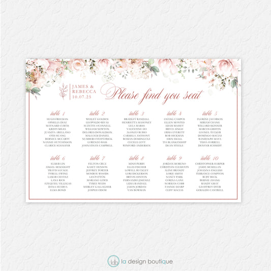 Hummingbird Florals Wedding Seating Chart - Canva Digital Template