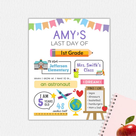 First and Last Day of School Sign with School Icons - Canva Template Bundle