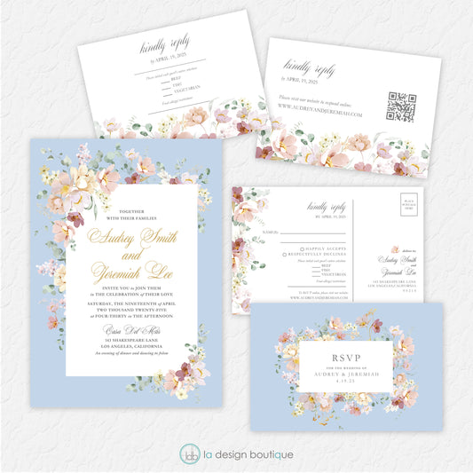 Romantic Floral Pastel Wedding Invitation Suite - Canva Digital Template Bundle