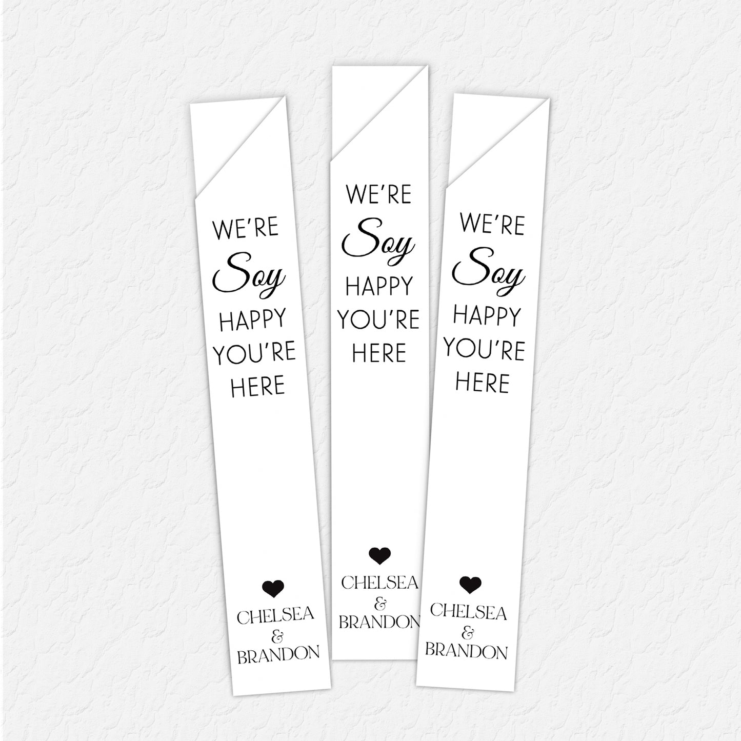 Soy Happy You’re Here Wedding Chopstick Sleeves